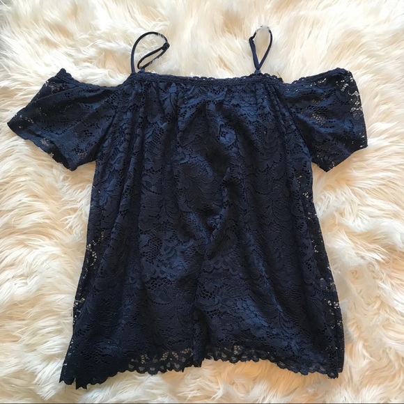 Xhilaration | Blue Lace Lined Cold Shoulder Top - Picture 5 of 7